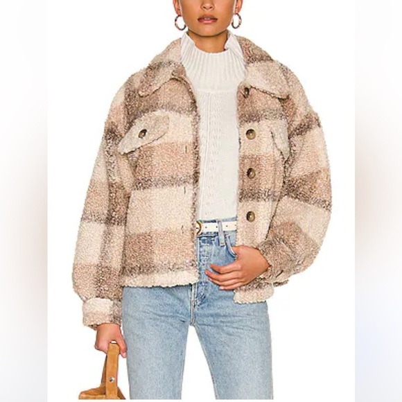 BB Dakota Jackets & Blazers - BB Dakota Plaid to See You in Light Camel Women’s Cropped Sherpa Jacket Size M